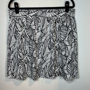 Loft Women's Linen Blend Skirt Black Ivory Tropical Leaf Pockets Sz Large Petite